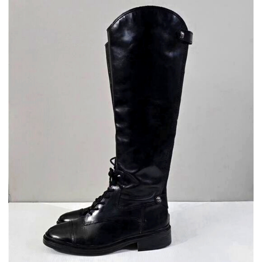 Vince Camuto Sirdola Boot Tall Knee High Combat Black Leather Size 7